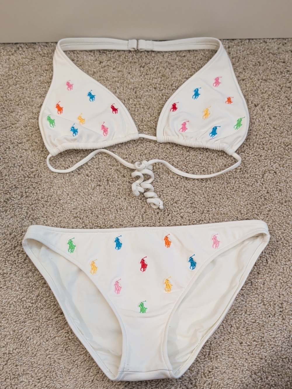 Ralph Lauren White Embroidered Polo Pony Triangle Bikini